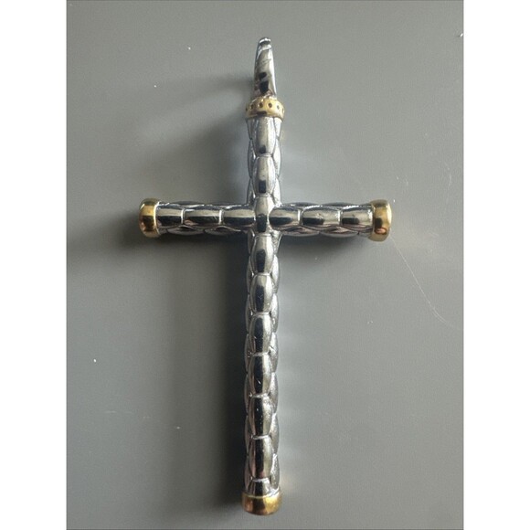 Vintage Jewelry Silver Gold Religious Cross Pendant 2.5 Inch Stainless Steel - Picture 1 of 6